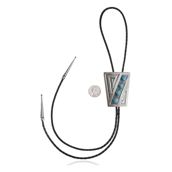 Handmade Certified Authentic Navajo .925 Sterling Silver Native American Natural Turquoise Bolo Tie 34149