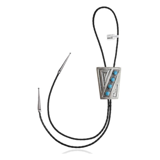 Handmade Certified Authentic Navajo .925 Sterling Silver Native American Natural Turquoise Bolo Tie 34149