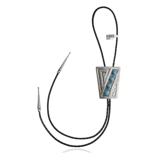 Handmade Certified Authentic Navajo .925 Sterling Silver Native American Natural Turquoise Bolo Tie 34149