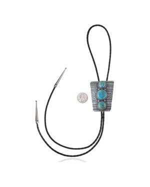 Handmade Certified Authentic Navajo .925 Sterling Silver Native American Natural Turquoise Bolo Tie 34152