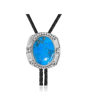 Handmade Certified Authentic Navajo .925 Sterling Silver Native American Natural Turquoise Bolo Tie 34143