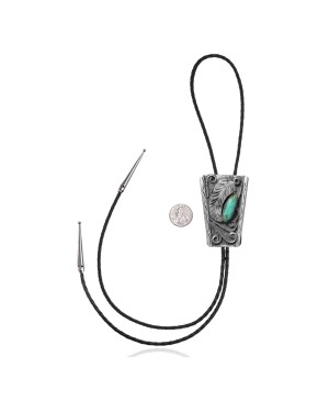 Feather .925 Sterling Silver Certified Authentic Handmade Navajo Native American Natural Turquoise Bolo Tie 34145