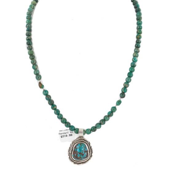 .925 Sterling Silver Certified Authentic Navajo Natural Spiderweb Turquoise Agate Native American Necklace 18281-3-18278