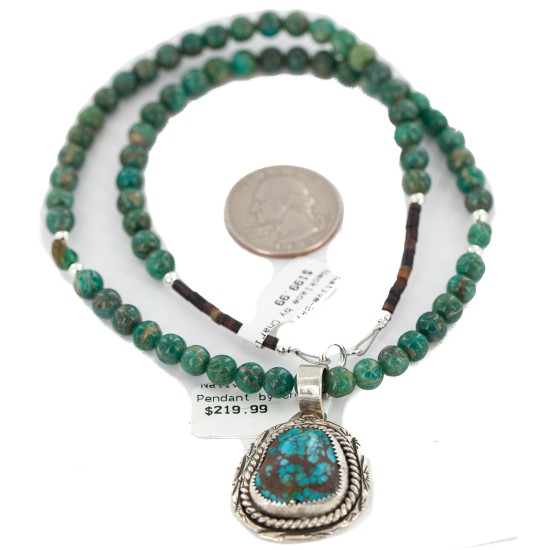 .925 Sterling Silver Certified Authentic Navajo Natural Spiderweb Turquoise Agate Native American Necklace 18281-3-18278