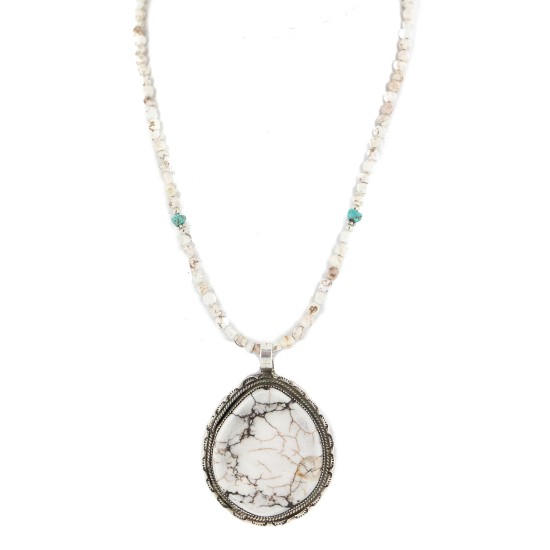 .925 Sterling Silver Certified Authentic Navajo Natural White Buffalo Native American Necklace 13070-15975-8