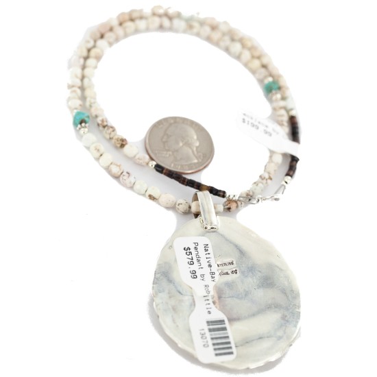 .925 Sterling Silver Certified Authentic Navajo Natural White Buffalo Native American Necklace 13070-15975-8
