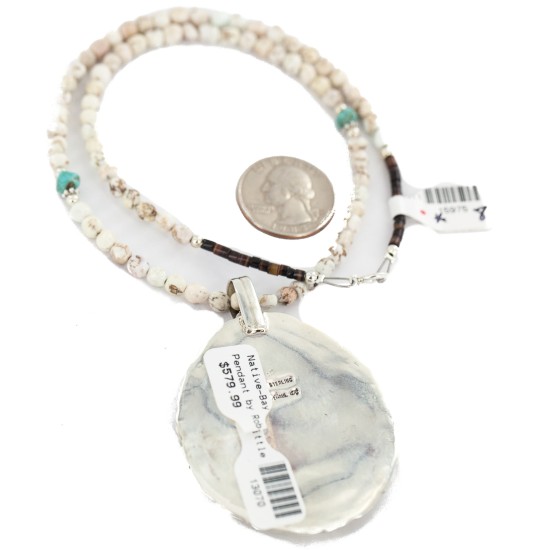 .925 Sterling Silver Certified Authentic Navajo Natural White Buffalo Native American Necklace 13070-15975-8