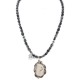 .925 Sterling Silver Certified Authentic Navajo Natural White Buffalo Snowflake Obsidian Native American Necklace 18279-3-16037-6