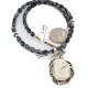 .925 Sterling Silver Certified Authentic Navajo Natural White Buffalo Snowflake Obsidian Native American Necklace 18279-3-16037-6