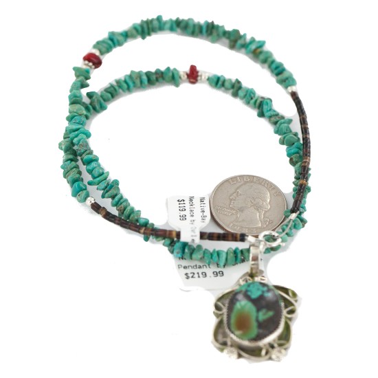 .925 Sterling Silver Certified Authentic Navajo Natural Mountain Turquoise Coral Native American Necklace 18281-2-1601-10 .925 Sterling Silver Certified Authentic Navajo Natural Mountain Turquoise Coral Native American Necklace 18281-2-1601-10