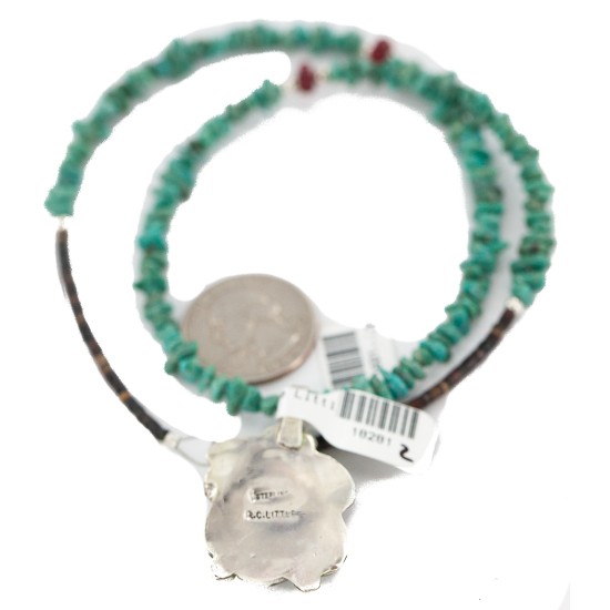 .925 Sterling Silver Certified Authentic Navajo Natural Mountain Turquoise Coral Native American Necklace 18281-2-1601-10 .925 Sterling Silver Certified Authentic Navajo Natural Mountain Turquoise Coral Native American Necklace 18281-2-1601-10