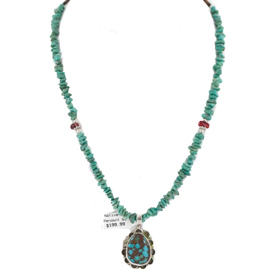 .925 Sterling Silver Certified Authentic Navajo Natural Spiderweb Turquoise Coral Native American Necklace 18282-1-1601-10 .925 Sterling Silver Certified Authentic Navajo Natural Spiderweb Turquoise Coral Native American Necklace 18282-1-1601-10