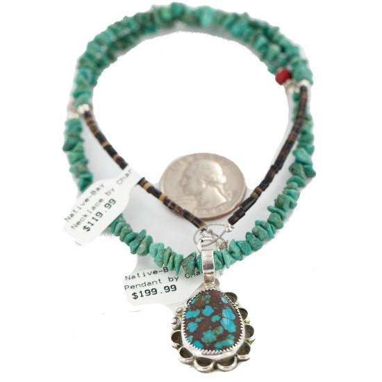 .925 Sterling Silver Certified Authentic Navajo Natural Spiderweb Turquoise Coral Native American Necklace 18282-1-1601-10 .925 Sterling Silver Certified Authentic Navajo Natural Spiderweb Turquoise Coral Native American Necklace 18282-1-1601-10