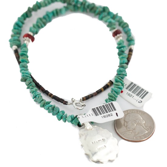 .925 Sterling Silver Certified Authentic Navajo Natural Spiderweb Turquoise Coral Native American Necklace 18282-1-1601-10 .925 Sterling Silver Certified Authentic Navajo Natural Spiderweb Turquoise Coral Native American Necklace 18282-1-1601-10