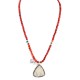 .925 Sterling Silver Certified Authentic Navajo Natural White Buffalo and Coral Native American Necklace & Pendant 18280-1-95001