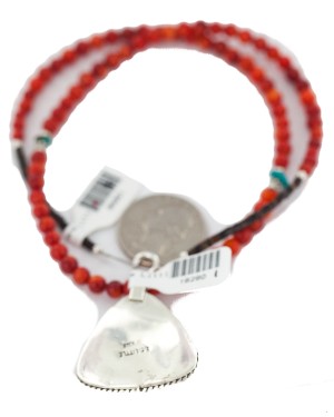 .925 Sterling Silver Certified Authentic Navajo Natural White Buffalo and Coral Native American Necklace & Pendant 18280-1-95001
