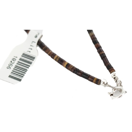 Carved Fetish Horse .925 Sterling Silver Certified Authentic Navajo Natural Jasper Bone Graduated Melon Shell Native American Necklace 18266