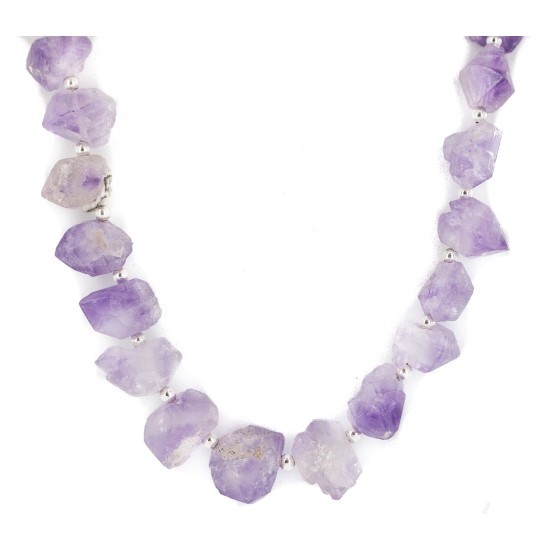 Certified Authentic Nickel Navajo Natural Amethyst Native American Necklace 18264-2