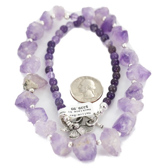 Certified Authentic Nickel Navajo Natural Amethyst Native American Necklace 18264-2