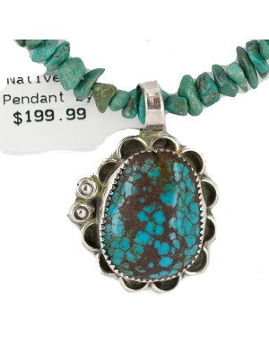 .925 Sterling Silver Certified Authentic Navajo Natural Spiderweb Turquoise Coral Native American Necklace 18282-2-1601-10