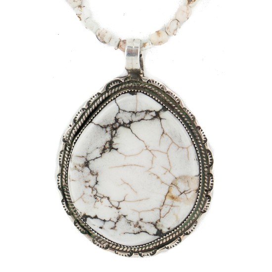 .925 Sterling Silver Certified Authentic Navajo Natural White Buffalo Native American Necklace 13070-15975-8