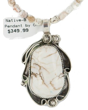 .925 Sterling Silver Certified Authentic Navajo Natural White Buffalo Native American Necklace 18279-1-15975-8
