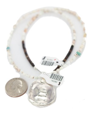 .925 Sterling Silver Certified Authentic Navajo Natural White Buffalo Native American Necklace 18280-3-15975-8