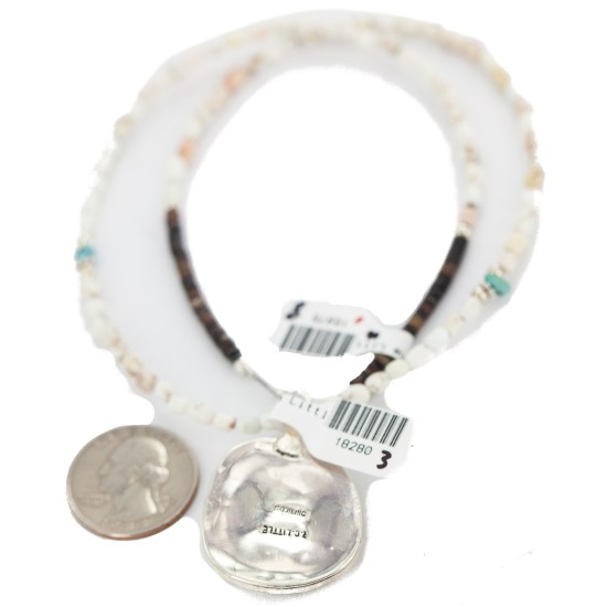 .925 Sterling Silver Certified Authentic Navajo Natural White Buffalo Native American Necklace 18280-3-15975-8