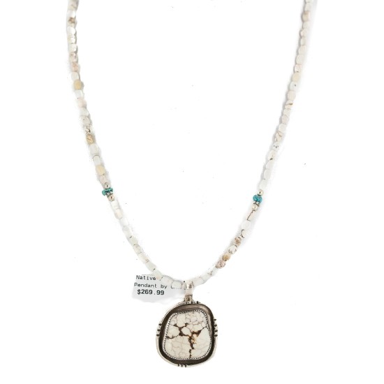 .925 Sterling Silver Certified Authentic Navajo Natural White Buffalo Native American Necklace 18280-3-15975-8