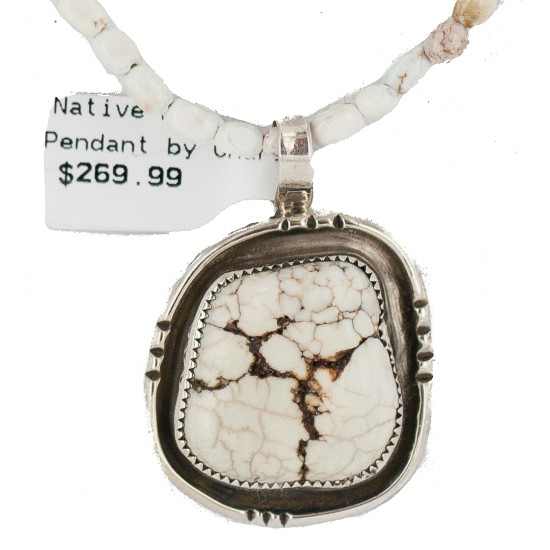 .925 Sterling Silver Certified Authentic Navajo Natural White Buffalo Native American Necklace 18280-3-15975-8