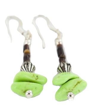 Certified Authentic .925 Sterling Silver Hooks Natural Gaspeite Navajo Native American Dangle Earrings 18269-1