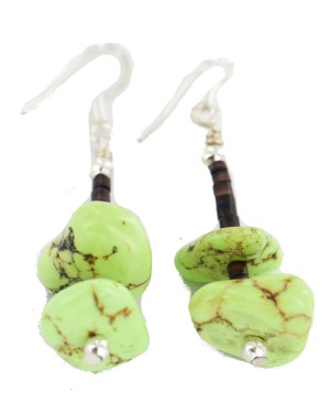 Certified Authentic .925 Sterling Silver Hooks Navajo Natural Gaspeite Native American Dangle Earrings 18269-2