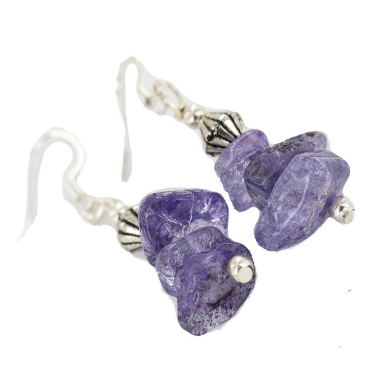 Certified Authentic .925 Sterling Silver Navajo Natural Amethyst Native American Dangle Earrings 18270-9