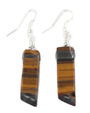 Certified Authentic .925 Sterling Silver Navajo Natural Tigers Eye Native American Dangle Earrings 18270-1