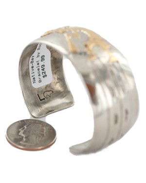 Certified Authentic Handmade Kokopelli Feather Nickel Brass Navajo Native American Bracelet 13163