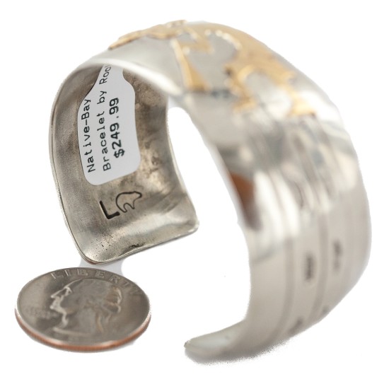 Certified Authentic Handmade Kokopelli Feather Nickel Brass Navajo Native American Bracelet 13163