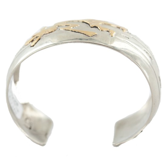 Certified Authentic Handmade Kokopelli Feather Nickel Brass Navajo Native American Bracelet 13163
