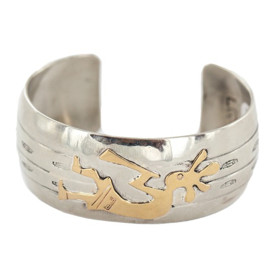 Certified Authentic Handmade Kokopelli Feather Nickel Brass Navajo Native American Bracelet 13163
