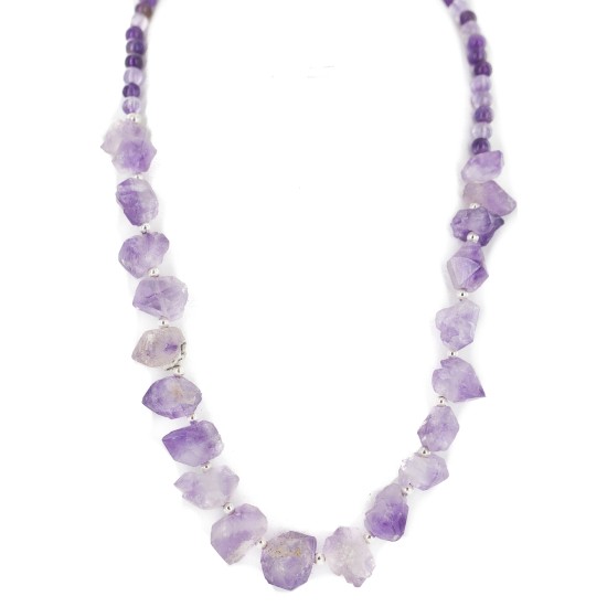 Certified Authentic Nickel Navajo Natural Amethyst Native American Necklace 18264-2