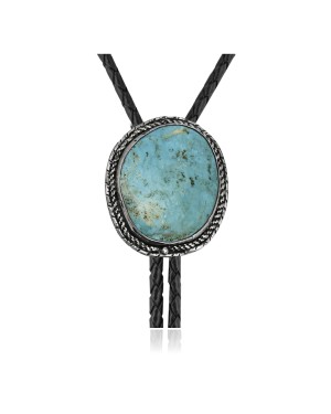 Handmade Certified Authentic Navajo .925 Sterling Silver Native American Natural Turquoise Bolo Tie 34154