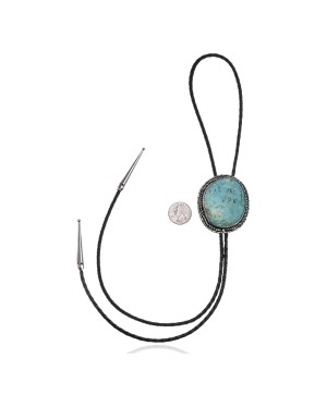 Handmade Certified Authentic Navajo .925 Sterling Silver Native American Natural Turquoise Bolo Tie 34154 Handmade Certified Authentic Navajo .925 Sterling Silver Native American Natural Turquoise Bolo Tie 34154
