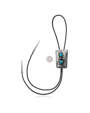Handmade Certified Authentic Navajo .925 Sterling Silver Native American Natural Turquoise Bolo Tie 34156