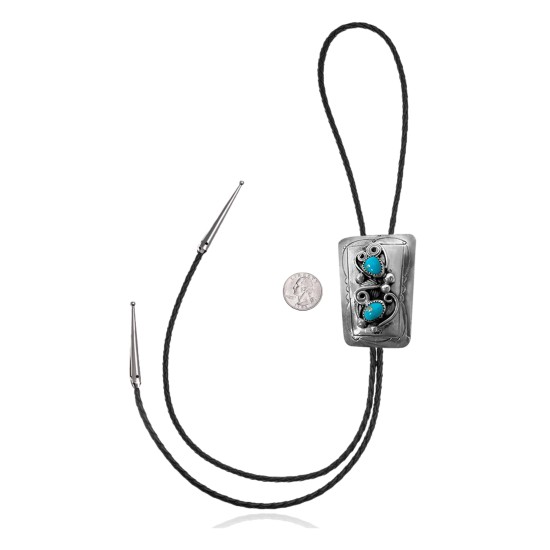 Handmade Certified Authentic Navajo .925 Sterling Silver Native American Natural Turquoise Bolo Tie 34156