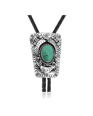 Handmade Certified Authentic Navajo .925 Sterling Silver Native American Natural Turquoise Bolo Tie 34157