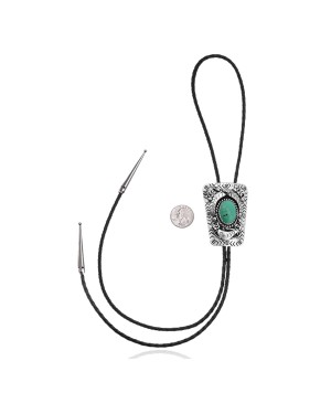 Handmade Certified Authentic Navajo .925 Sterling Silver Native American Natural Turquoise Bolo Tie 34157