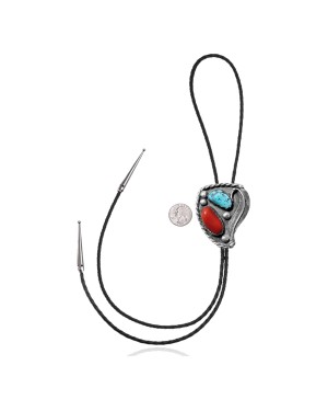 Feather .925 Sterling Silver Certified Authentic Handmade Navajo Native American Natural Turquoise Coral Bolo Tie 34160 Feather .925 Sterling Silver Certified Authentic Handmade Navajo Native American Natural Turquoise Coral Bolo Tie 34160