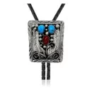 Feather .925 Sterling Silver Handmade Navajo Native American Natural Turquoise Coral Bolo Tie 34164