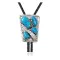 Feather .925 Sterling Silver Handmade Navajo Native American Natural Turquoise Bolo Tie 34165