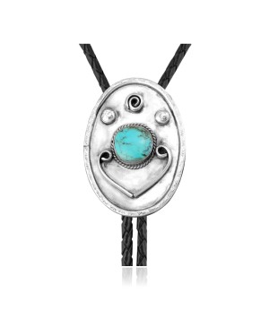 Handmade Certified Authentic Navajo .925 Sterling Silver Native American Natural Turquoise Bolo Tie 34169