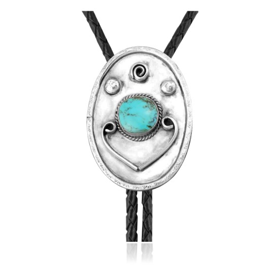 Handmade Certified Authentic Navajo .925 Sterling Silver Native American Natural Turquoise Bolo Tie 34169